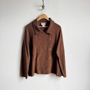 Vintage PRINCESS KNITWEAR Speckled Brown Double-Breasted Knit Cardigan Jacket